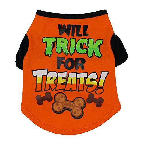 Fossrn Perro Ropa Disfraz Halloween Camiseta para Pequeño Chihuahua Yorkshire Mascota Cachorros (S, we trick for treats)