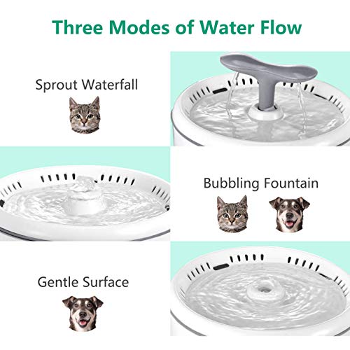 Fuente para Gatos, PewinGo 2L Silenciosa Automática Fuente Agua Gatos con 4 Juguetes / Filtro / Ventana de Nivel de Agua LED, AutomáticoTazón de Agua para Gatos, Perros, Pájaros, Conejos, etc.