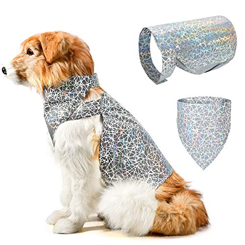 FurPaw Chaleco Reflectante Perros, 2 Piezas Bufanda Ropa Colorida para Cachorro Chaqueta Seguridad para Mascotas Prros Grande Al Aire Libre