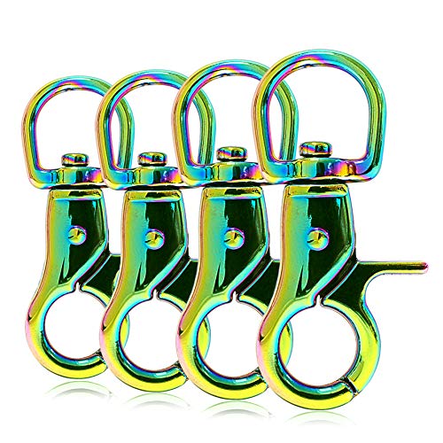 Ganzoo - Juego de 4 Ganchos de carabina con Cabezal Giratorio para Correa de Perro y Banda para el Cuello (Acero) 60 mm de Longitud, también para Paracord 550/llavero, Color: Arco Iris.