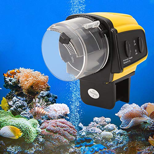 Garsent Alimentador automático de peces, alimentador eléctrico de plástico para peces, acuario, pecera, temporizador automático de alimentos, capacidad ajustable para alimentador de peces para viajes