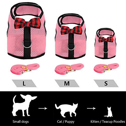 Gato pequeño Transpirable Bowtie Ajustable Malla de Nylon Cachorro Kit de Correa de arnés de Gatito para Correa de Pecho de Conejo de hámster-Pink_S