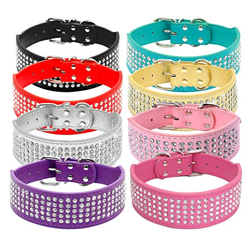 Glittel Collares de Perros de Cuero Grandes Mediano pequeños Cuello Ajustable con Colgante número DIY 8 Colores 5 tamaños