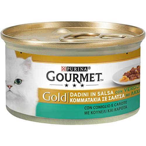 Gourmet Gold Alimento para el Gato Dados de Salsa con Conejo y Zanahoria, 85 g – Pack de 24 Unidades