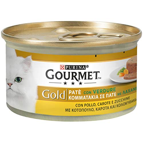 Gourmet Gold fuagrás para el Gato, con Verduras, con Pollo, Zanahorias y calabacines, 85 g – Pack de 24 Unidades