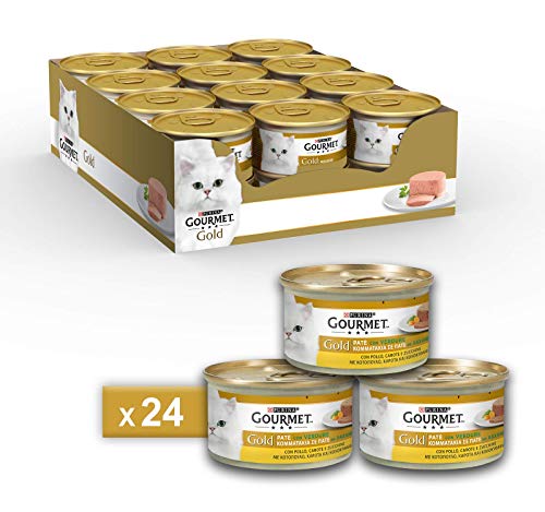 Gourmet Gold fuagrás para el Gato, con Verduras, con Pollo, Zanahorias y calabacines, 85 g – Pack de 24 Unidades