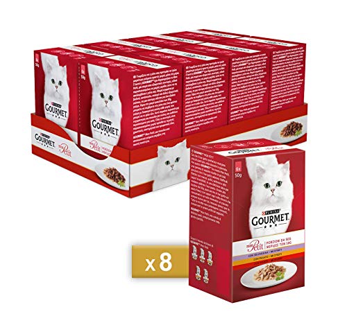 Gourmet Mon Petit Alimento para el Gato, deliziose Recetas con Cortar chuletas, con Manzo, Fegato y Caza, Pack de 6 Unidades x 50 g