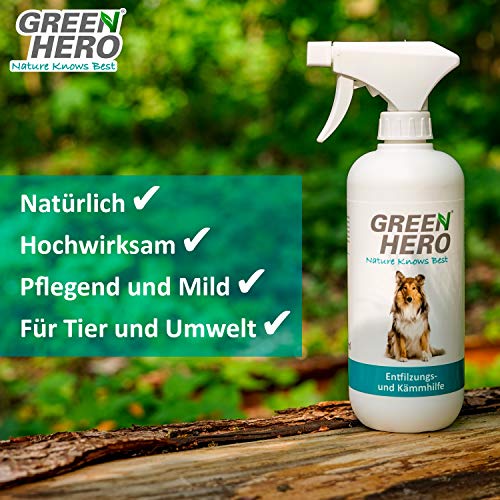 Green Hero entfilzungs de y Ayuda de Peine para Perros, 500 ML, entwirrt el Pelo y le Brillo, Evita verhaken y Nudos, Piel Cuidado Spray