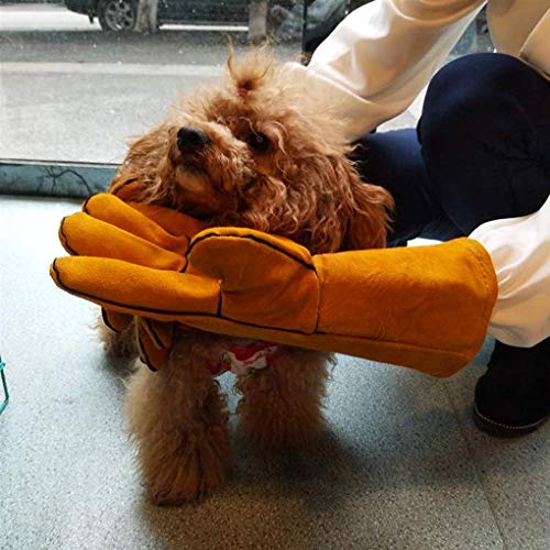 Guantes protectores resistentes a las mordeduras, para gato, perro, rata,anti-mordedura, resistente a la abrasión y al desgarro, piel de cuello dividido de vaca, guantes para manejo de animales, 34 cm