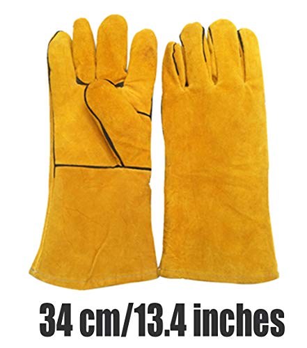 Guantes protectores resistentes a las mordeduras, para gato, perro, rata,anti-mordedura, resistente a la abrasión y al desgarro, piel de cuello dividido de vaca, guantes para manejo de animales, 34 cm