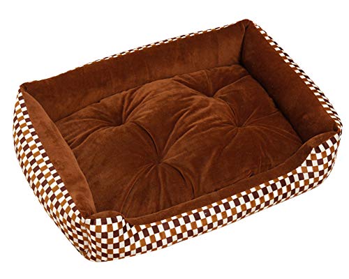 GUOCU Cama Rectangular para Mascotas Diseño de Leopardo Suave Calentar Cómodo Colchoneta para Perro Conjunto de Cuatro Piezas Marrón G L