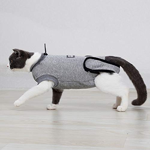 GUOJINE Artículos for Mascotas Ropa De Esterilización De Gatos Ropa De Cirugía De Gato Destete Anti-mordedura Ropa Fisiológica Transpirable Anti-Mascotas Ropa De Gato, Gris (XXS - M) (Size : M)