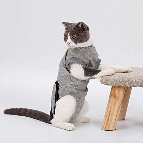 GUOJINE Artículos for Mascotas Ropa De Esterilización De Gatos Ropa De Cirugía De Gato Destete Anti-mordedura Ropa Fisiológica Transpirable Anti-Mascotas Ropa De Gato, Gris (XXS - M) (Size : M)