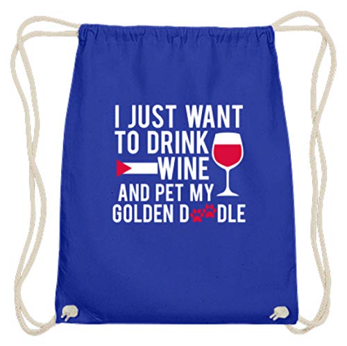 Gymsac I Just Want To Drink Wine And Pet My Goldendoodle - Bolsa de algodón para beber vino y perro, color Azul real., tamaño 37cm-46cm