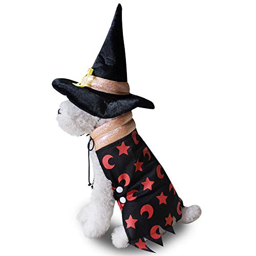 Halloween Bruja Capa Ropa Perro Gato Invierno, Morbuy Mascota Cosplay Fiesta Divertido Disfraces Sudaderas Suéter Vestido para pequeños Animal Accesorios para con Sombrero (L,Abrigo Mago)