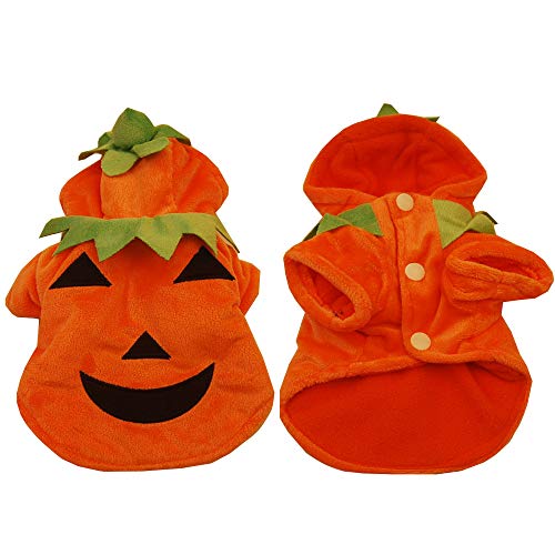 Halloween Ropa Perro Gato Invierno Calentar, Morbuy Mascota Calabaza Cosplay Fiesta Disfraces Sudaderas Suéter Vestido para pequeños Animal Accesorios para el Pelo (M,Naranja)