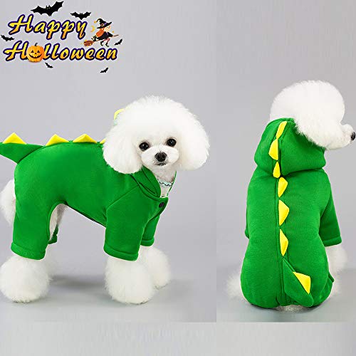 Halloween Ropa Perro Gato Invierno Calentar, Morbuy Mascota Dinosaurio Cosplay Fiesta Disfraces Sudaderas Suéter Vestido para pequeños Animal Accesorios para el Pelo (XS,Verde)