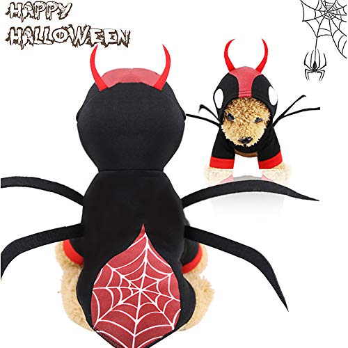 Halloween Telaraña Ropa Perro Gato Invierno Calentar, Morbuy Mascota Cosplay Fiesta Disfraces Sudaderas Suéter Divertido Vestido para Pequeños Escarabajo Accesorios para el Pelo (S,Negro Rojo)