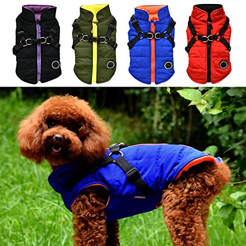 Handfly Chaqueta de Abrigo para Perros con arnés para Perros pequeños y medianos Chaqueta de Abrigo para Perros a Prueba de Agua Chaleco Acolchado cálido Mascota Cachorro de Perro Ropa Chaleco