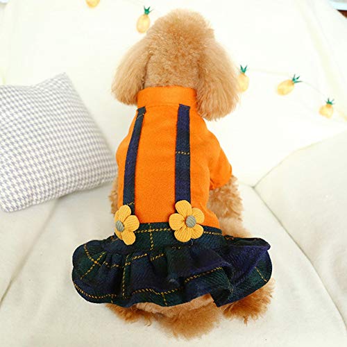 Handfly Perro pequeño Princesa Ropa Cachorro Falda Falda de Tirantes Perros pequeños Lindo Vestido a Cuadros con Flores Pequeño Abrigo para Perros Chaqueta para Cachorros Perro Gato Suéter Jersey