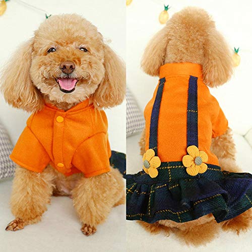 Handfly Perro pequeño Princesa Ropa Cachorro Falda Falda de Tirantes Perros pequeños Lindo Vestido a Cuadros con Flores Pequeño Abrigo para Perros Chaqueta para Cachorros Perro Gato Suéter Jersey