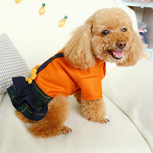 Handfly Perro pequeño Princesa Ropa Cachorro Falda Falda de Tirantes Perros pequeños Lindo Vestido a Cuadros con Flores Pequeño Abrigo para Perros Chaqueta para Cachorros Perro Gato Suéter Jersey