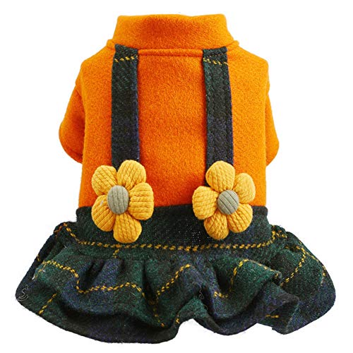 Handfly Perro pequeño Princesa Ropa Cachorro Falda Falda de Tirantes Perros pequeños Lindo Vestido a Cuadros con Flores Pequeño Abrigo para Perros Chaqueta para Cachorros Perro Gato Suéter Jersey