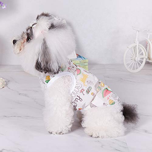 Handfly Perros pequeños Camisetas sin Mangas de algodón Ropa de Verano para Perros Chaleco de Primavera y Verano para Mascotas para Gatos y Perros Helado Fruta Pescado Hueso Imprimir