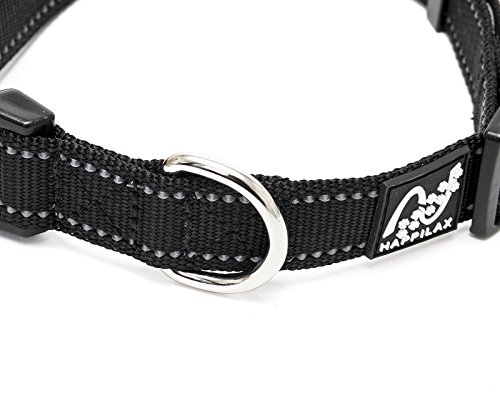 Happilax Collar Nylon Perro Mediano Resistente, Ajustable y Reflectante en Negro