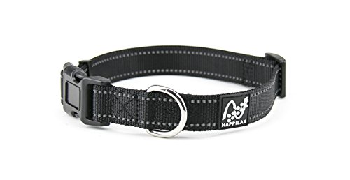 Happilax Collar Nylon Perro Mediano Resistente, Ajustable y Reflectante en Negro