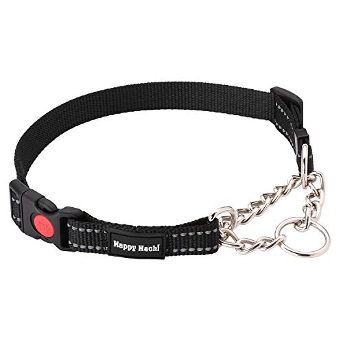 HAPPY HACHI Collar Perro Cuello Perro Martingale Collares Adiestramiento Perros Grande Medanio Pequeño Ajustable Reflexivo(M Negro)