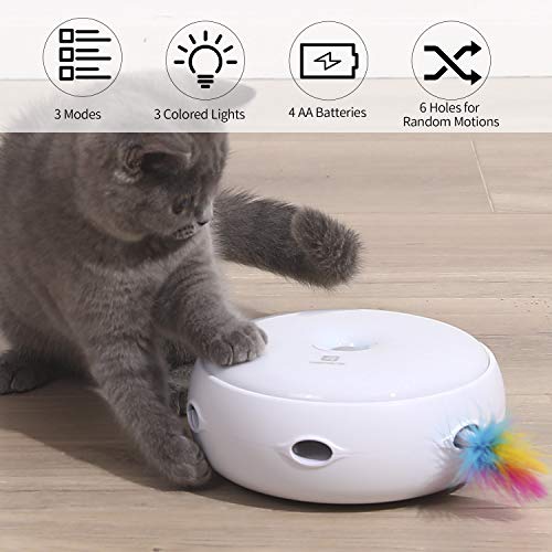 HAPPY HACHI Juguetes Gatos Interactivos con 2 Plumas Apagado Automático 3 Modos de Conmutación Pluma Fácil Reemplazo per Ejercicio Entretenimiento Baterias Incluidas