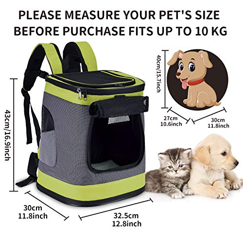 HAPPY HACHI Mochila Plegable para Perros Gatos Transporte para Perro Bolso Transportín Viaje con Correa Relleno Ajustable Camiseta Transpirable Verde