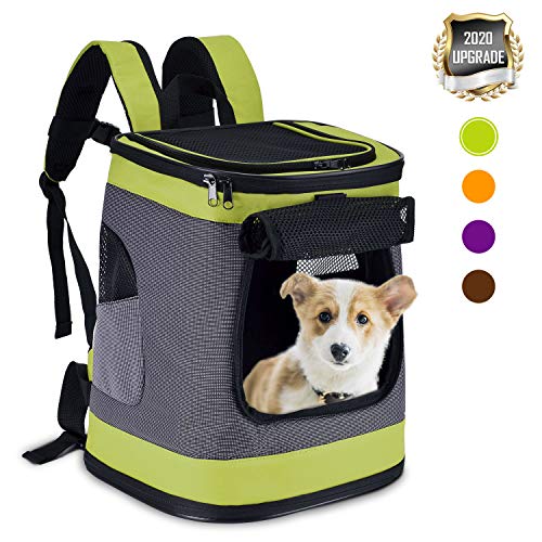 HAPPY HACHI Mochila Plegable para Perros Gatos Transporte para Perro Bolso Transportín Viaje con Correa Relleno Ajustable Camiseta Transpirable Verde