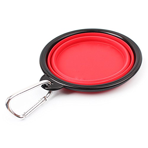 Happyit 2-Pcs Pet Travel Plegable Perro Recipiente Para Perros de Silicona Portátil y la Comida Para Gatos Para Todos Bandeja de Suministro de Agua (Negro + rojo)