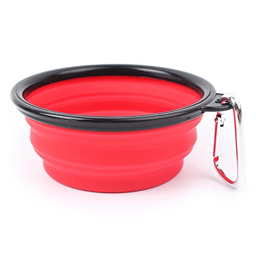 Happyit 2-Pcs Pet Travel Plegable Perro Recipiente Para Perros de Silicona Portátil y la Comida Para Gatos Para Todos Bandeja de Suministro de Agua (Negro + rojo)