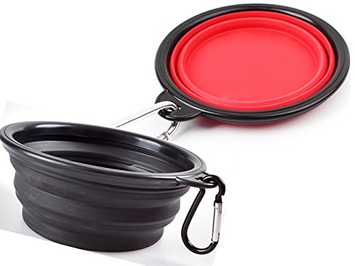 Happyit 2-Pcs Pet Travel Plegable Perro Recipiente Para Perros de Silicona Portátil y la Comida Para Gatos Para Todos Bandeja de Suministro de Agua (Negro + rojo)