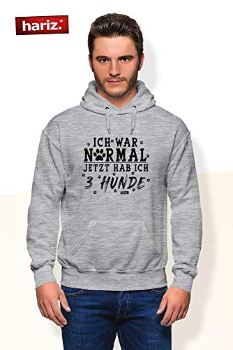 Hariz - Sudadera con capucha para hombre, diseño con texto "Ich War Normal Jetzt Hab Ich 3 Perros Mascotas Plus tarjetas de regalo azul marino M