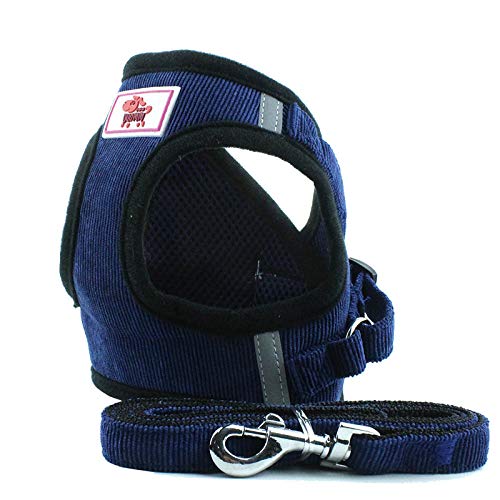 Harnais de Gilet de Chien de compagnie respirant Coupe-Vent pour Petits Chiens de Taille moyenne Voyage chiot Carlin harnais laisse Ensemble -Bleu_Combinaison S 1,5-2,5 kg