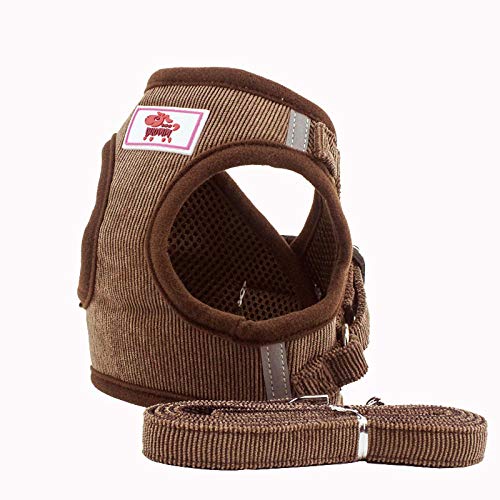 Harnais de Gilet de Chien de compagnie respirant Coupe-Vent pour Petits Chiens de Taille moyenne Voyage chiot Carlin harnais laisse Ensemble -Marron_Combinaison S 1,5-2,5 kg