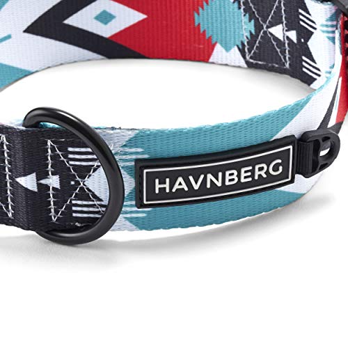 HAVNBERG - Collar para perros, talla M circunferencia del cuello 33,0 cm - 51,0 cm, ancho collar para perros de tamaño mediano, ancho 2,5 cm, negro, rojo, turquesa, blanco, diseño Navaja.