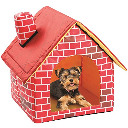 HelloCreate - Casa para gatos, caseta para perros, gatos, casa para perros pequeños, chimenea, ladrillo, casa para mascotas