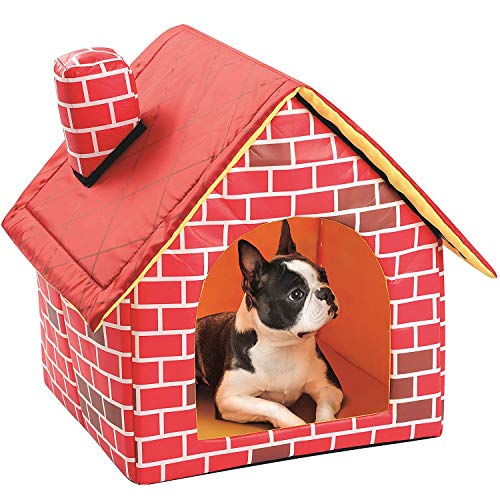 HelloCreate - Casa para gatos, caseta para perros, gatos, casa para perros pequeños, chimenea, ladrillo, casa para mascotas