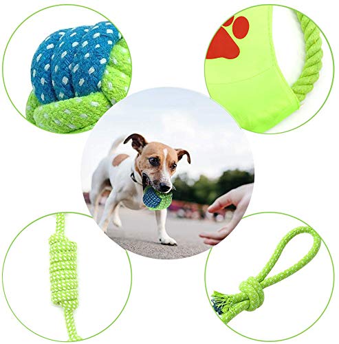 HEPAZ Juguetes para Perro,Juguetes para Masticar,Cuerda de algodón100% Natural,Juguetes para chirridos,Bolas de Perro,Huesos de Perro,Cuerdas para Perro,14unidades,Juego de Regalo