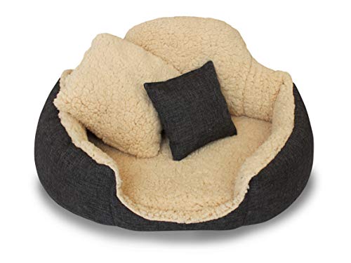 HERLAG P00700S-3003MCT Lucy - Cama para Perros (tamaño S, Antracita, con 2 Cojines, Relleno de Espuma viscoelástica, Dimensiones 50 x 25 cm), 670 g