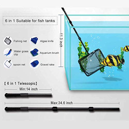 Herramientas de Limpieza para el Kit de Limpieza de Acuario para el Kit de Limpieza del Tanque de Vidrio del Tanque de Peces 6-en-1