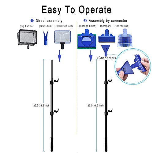 Herramientas de Limpieza para el Kit de Limpieza de Acuario para el Kit de Limpieza del Tanque de Vidrio del Tanque de Peces 6-en-1