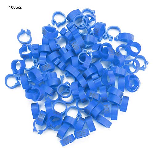 Hffheer Anillos de Patas de pájaros Anillos de Clip de Patas de pájaros de 8 mm Bandas de Patas de Paloma de plástico Anillos de Patas numeradas para Pollitos de Loro de Paloma Pato(Azul)