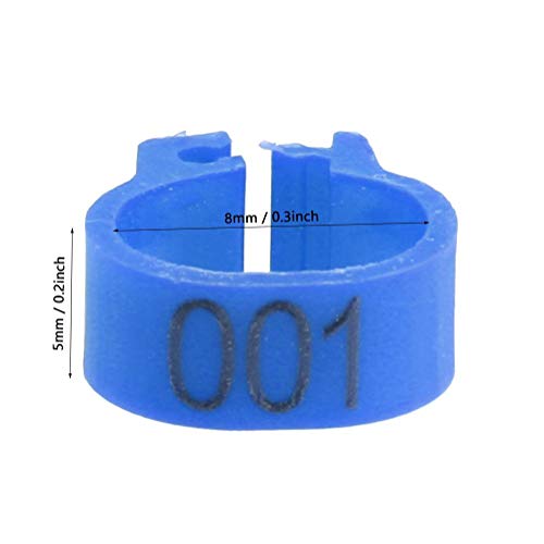 Hffheer Anillos de Patas de pájaros Anillos de Clip de Patas de pájaros de 8 mm Bandas de Patas de Paloma de plástico Anillos de Patas numeradas para Pollitos de Loro de Paloma Pato(Azul)