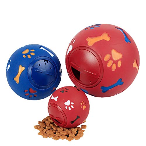 HHSM Juguete para Perros Pelota de Goma Dispensador de masticación Fuga Alimento Bola de Juego Interactivo Mascota Dental Dentición Entrenamiento Juguete Azul Rojo 7.5cm / 2.95 ''